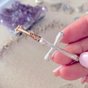 Hammered Cross Bangle Silver Wrapped Wire